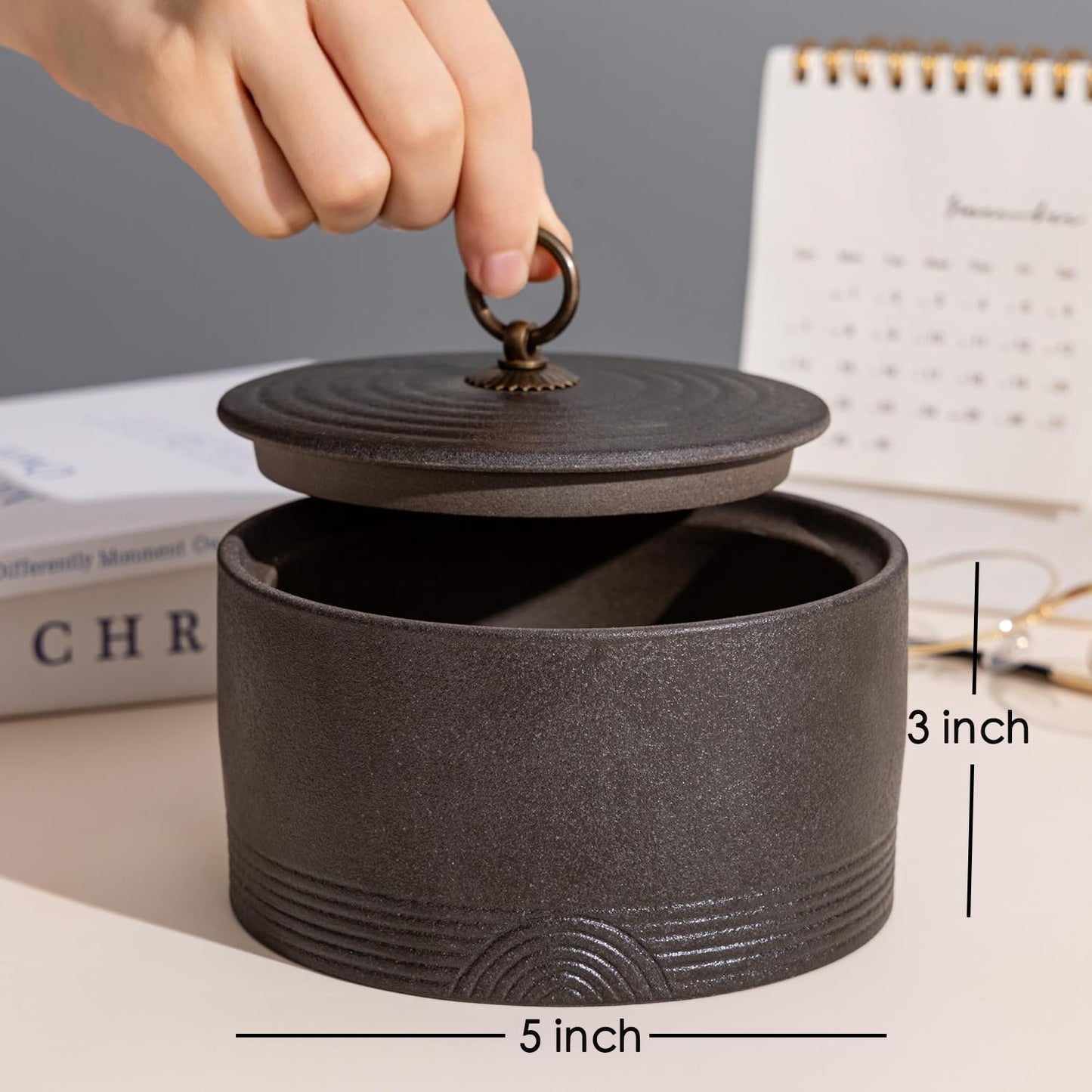 SILINE Ceramic Canister,16.9 Oz /500ml Food Storage Jar for Tea,Coffee Beans,Herb,Candy,Spices,Nuts (Stone Black)