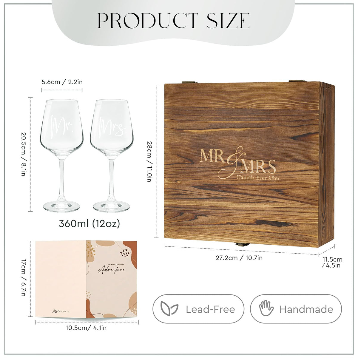 AW BRIDAL Mr and Mrs Wine Glasses Wedding Gifts for Couples 2026, Engagement Gift for Newly Engaged Couple, Bridal Shower and Bachelorette Gifts for Bride, Wine Opener Stopper and Wooden Keepsake Box