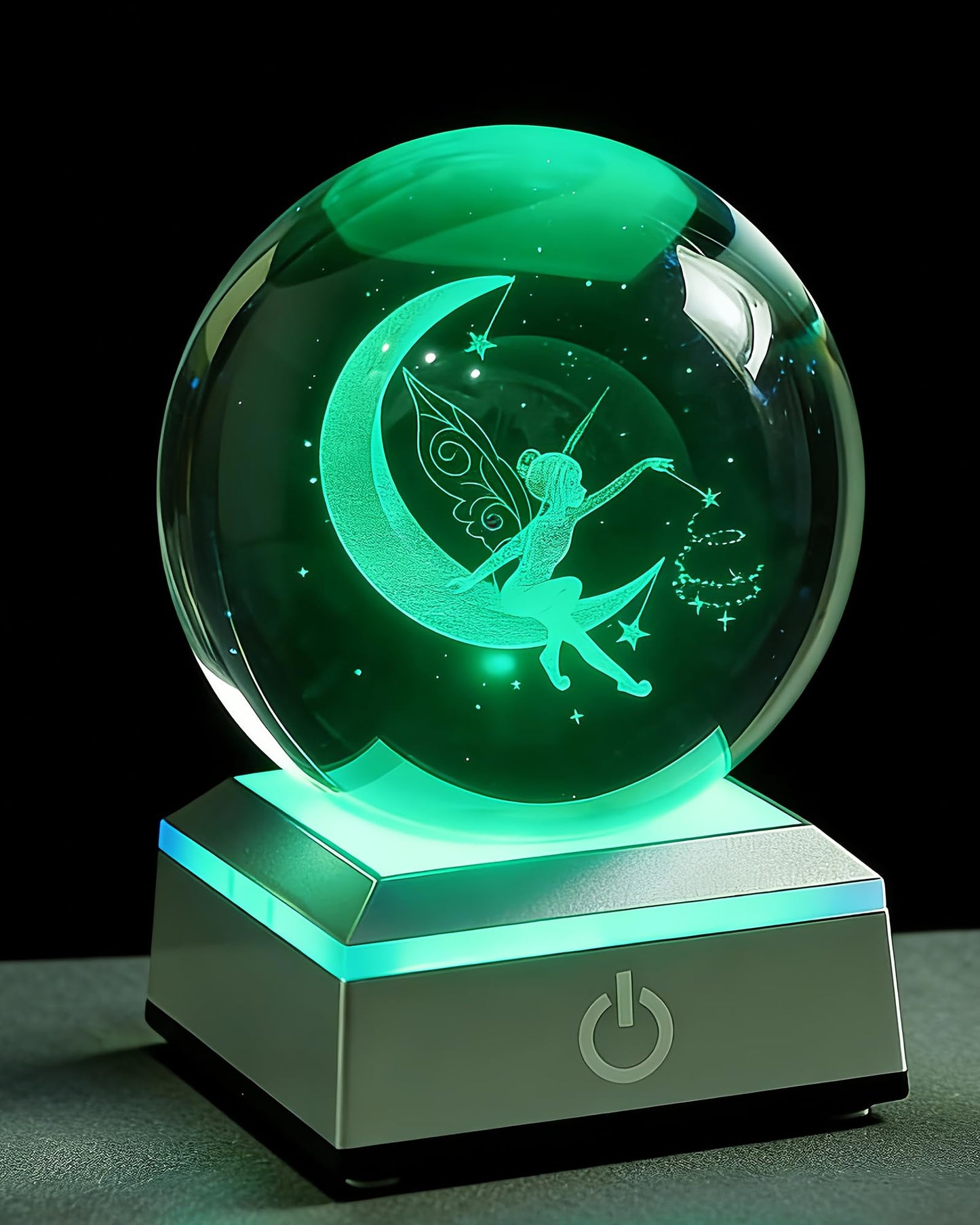 Crystal 3D Fairy 3.15in Glass Sphere Figurine Gifts for Women With LED Base