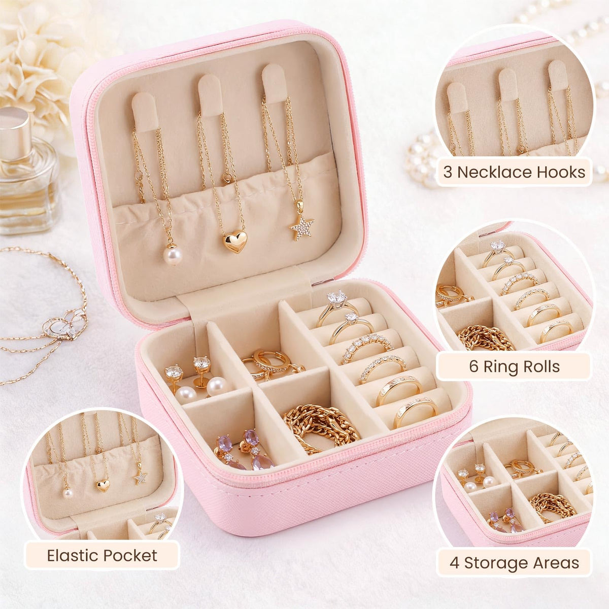 Easytle 24 Pcs Travel Jewelry Box Exquisite Travel Jewelry Case Portable Jewellery Storage Holder Organizer Box Small Jewelry Organizer for Rings Earrings Necklaces Pendants Bracelets Watches