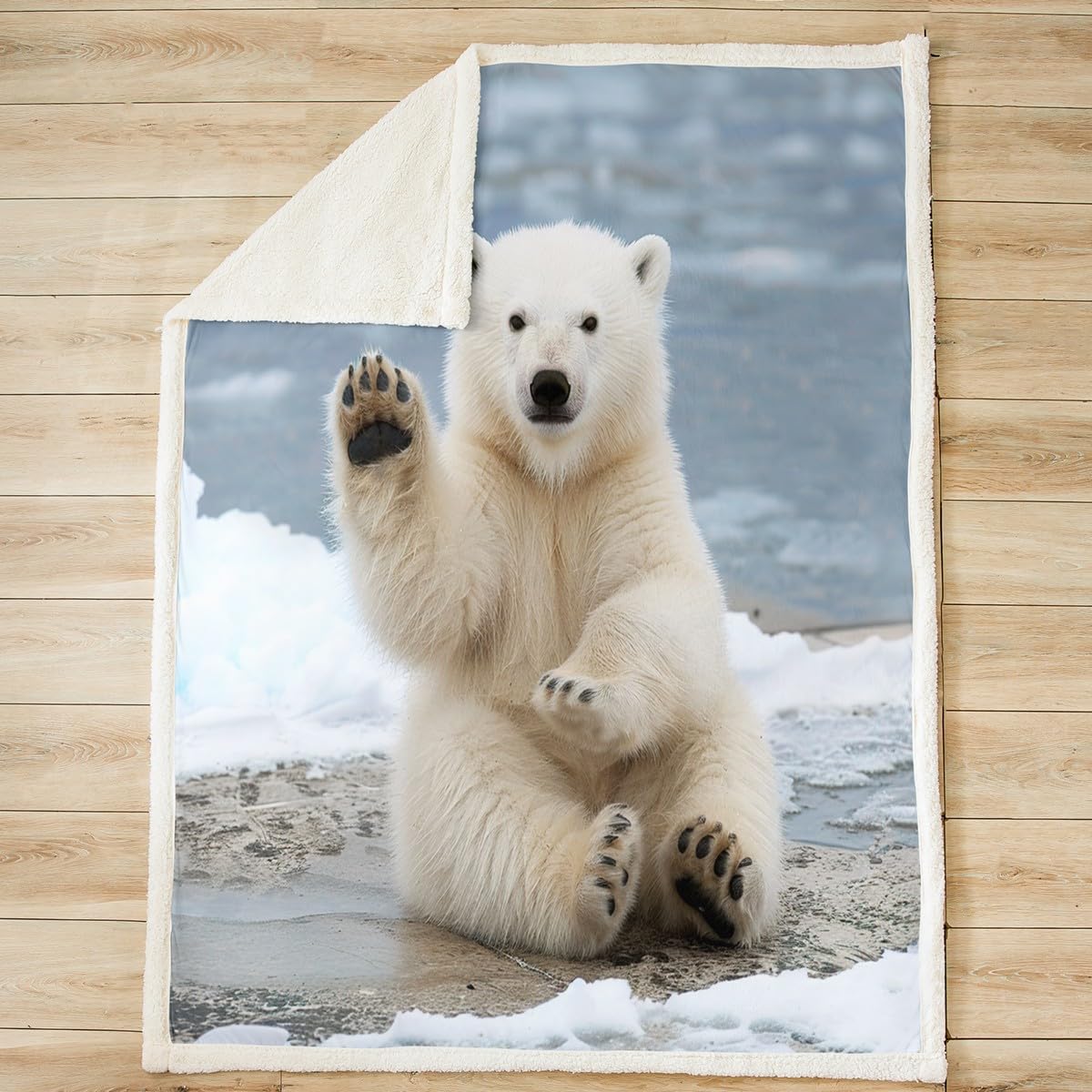 Feelyou Polar Bear Throw Blanket Cute Baby Bear Blanket White Bear Duvet Cover for Kids Boys Girls Polar Animal Pattern Fleece Blanket Snowy Winter Decor Room Decor Sherpa Blanket Throw 50"x60"