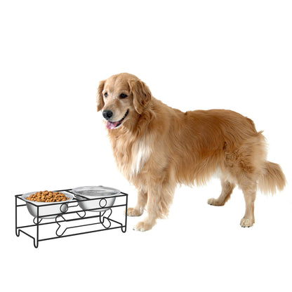 PETMAKER Elevated Dog and Cat Bowls - Decorative 6.5-Inch-Tall Raised Stand with 2 Stainless-Steel Food and Water Bowls - Hold 40oz Each by (Black)