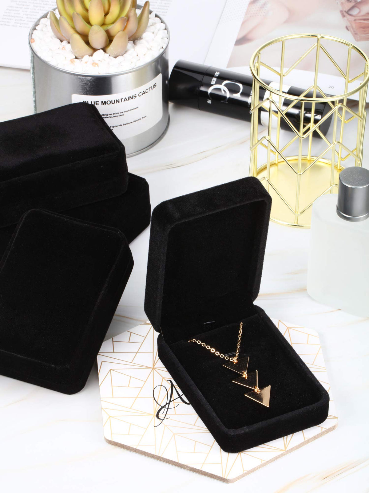 Hicarer 12 Pieces Velvet Necklace Pendant Gift Box Black Jewelry Necklace Pendant Storage Display Case for Proposal Engagement Wedding Birthday