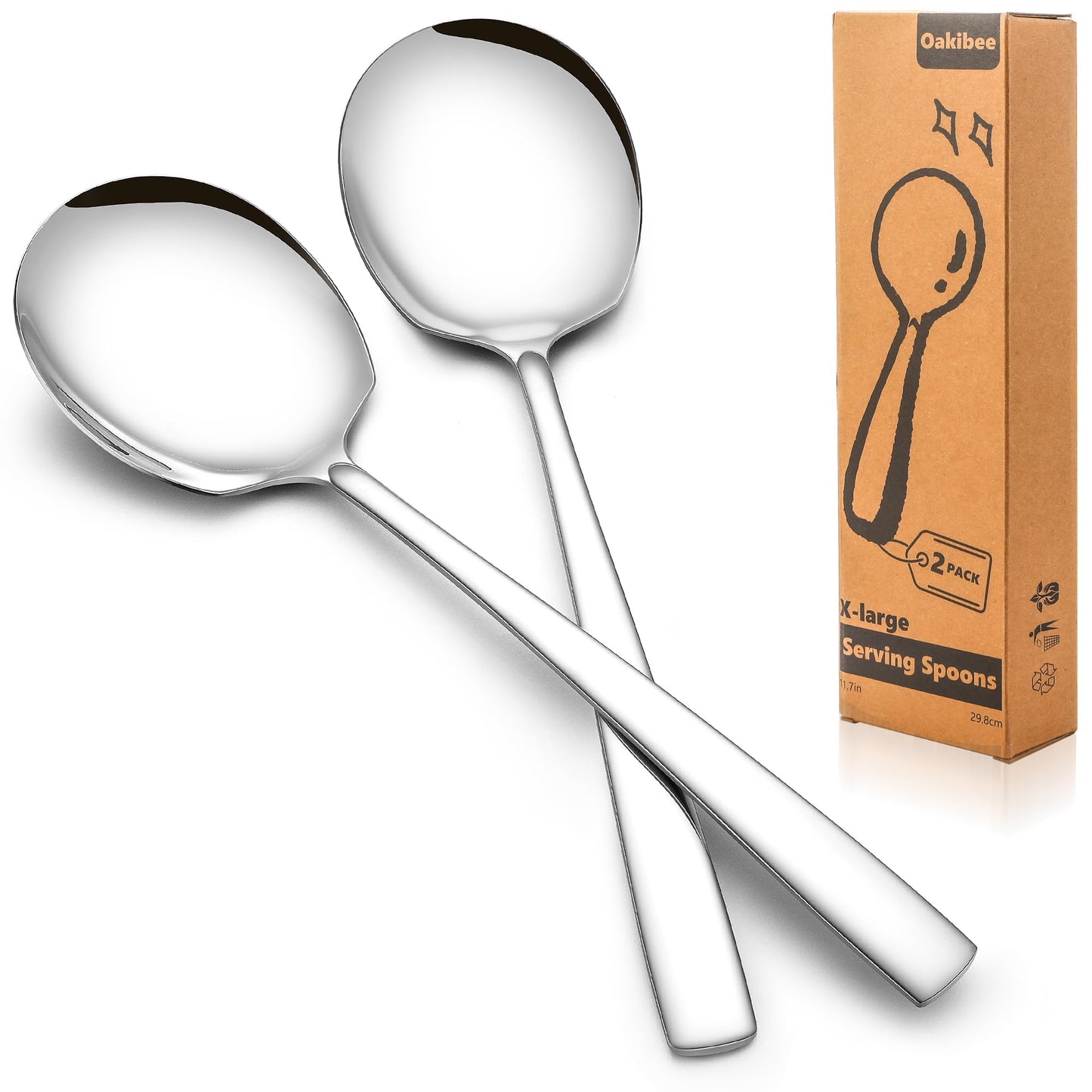 Extra Large Serving Spoons Set of 2-Piece, 11.7-Inch Silver Serving Spoon 18/8 Stainless Steel Serving Utensils for Buffet, Parties, Catering, Banquet - Dishwasher Safe (2-Pack, Silver)