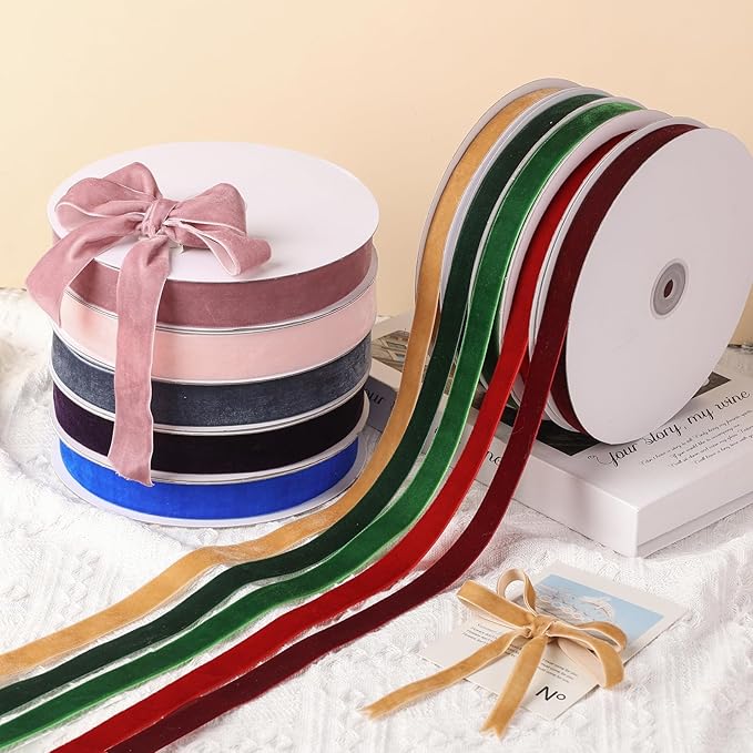Red Velvet Ribbon 3/8" x 20Yd,Great for Gift Wrapping,Hair Bows Making, Wreaths,Wedding and Christmas Party Decoration(Red 3/8")