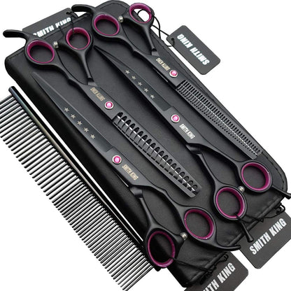 7.0 inches Professional Dog Grooming Scissors Set Straight & thinning & Curved & chunkers with Comb in 1 Set