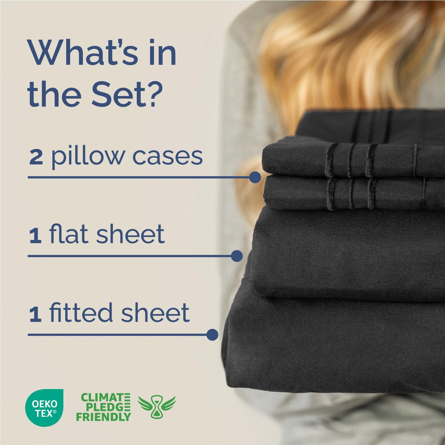 Full Size 4 Piece Sheet Set - Comfy Breathable & Cooling Sheets - Hotel Luxury Bed Sheets for Women & Men - Deep Pockets, Easy-Fit, Extra Soft and Wrinkle Free Sheets - Black Oeko-Tex Bed Sheet Set