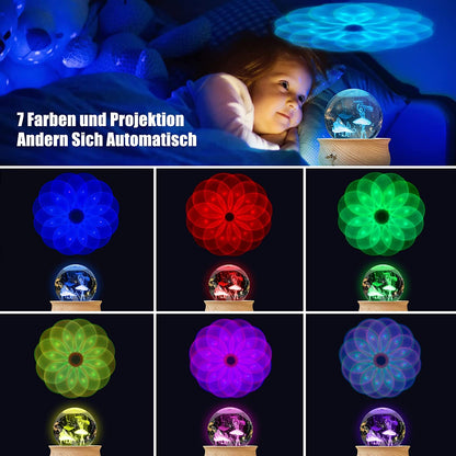 Music Box, 3D Crystal Ball Music Box with RGB Light Projection, 360 Rotating Wooden Base Night Light, Best Gift for Valentine's Day Birthday Girls Boys Women Mom, Room Decor