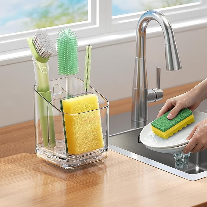 Minimalist Sponge Holder for Kitchen Sink, 3 Slots Sink Caddy
