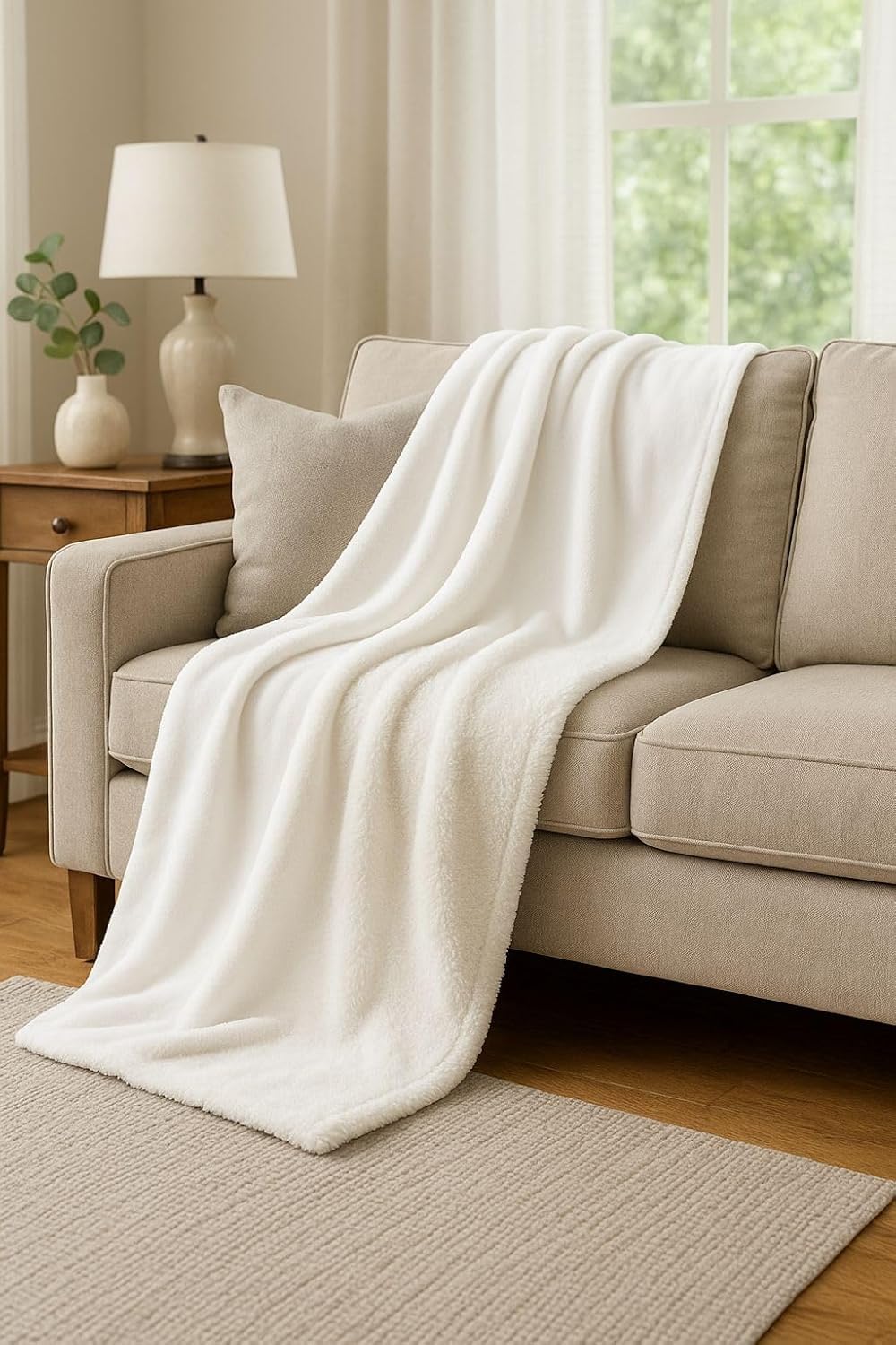 Innovative Design Group Sherpa Fleece Throw Blanket for Couch Soft Throw for Women & Men Thick Warm Blanket for All Season (White, Double)