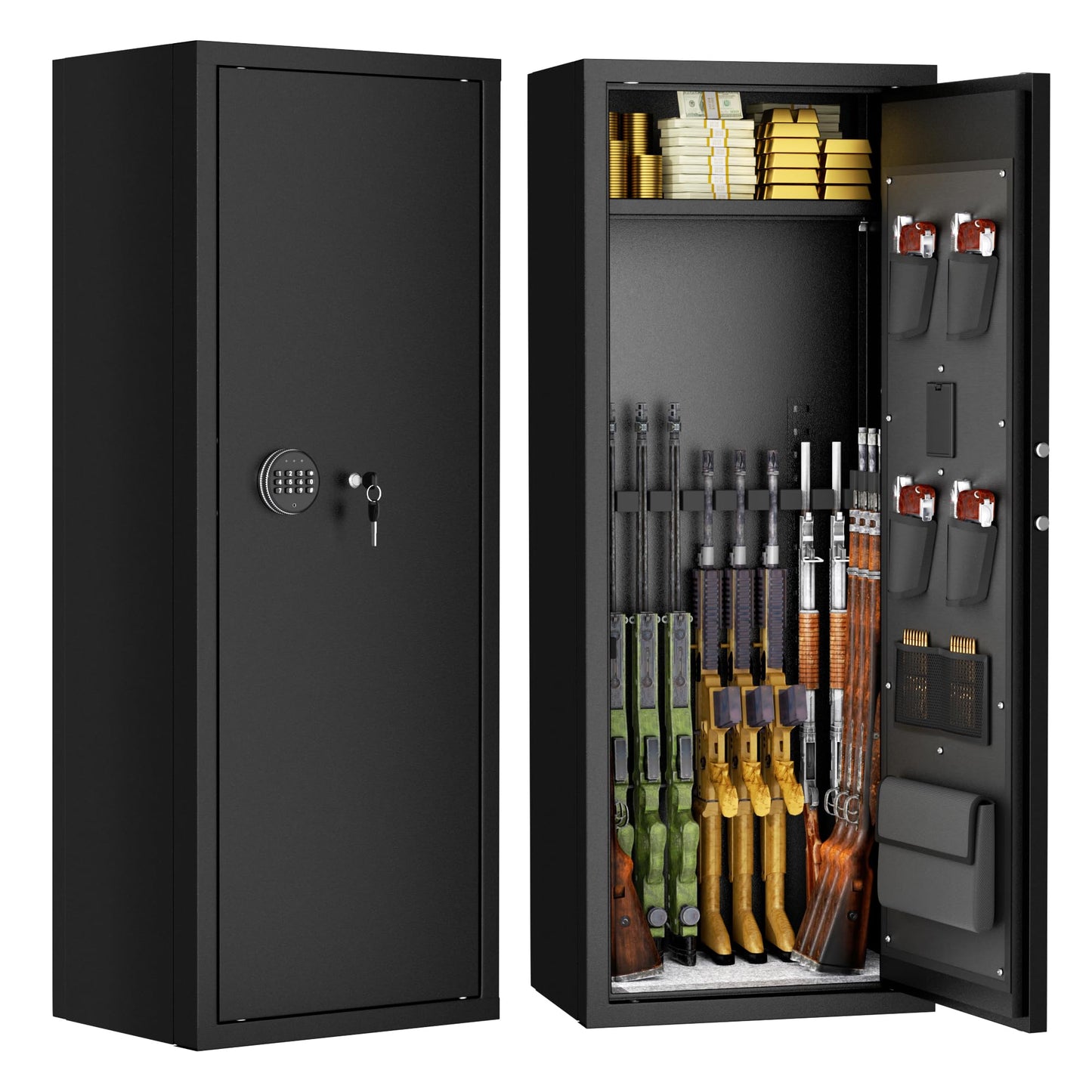 Superday 12-15 Gun Safe for Home Rifles and Pistols, Quick Access Large Gun Safe for Rifles, Gun Cabinets for Rifles and Shotguns with Keyboard Lock, 3 Adjustable Racks, Pockets(Black)