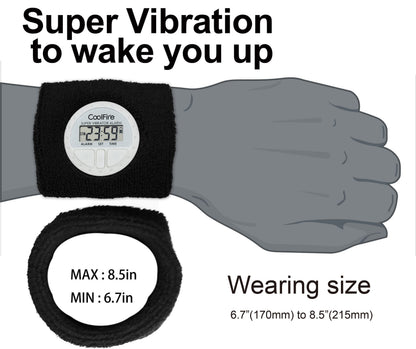 Coolfire Vibrating Alarm - Silent Wristband Vibrating Alarm for Deep Sleep (Black)