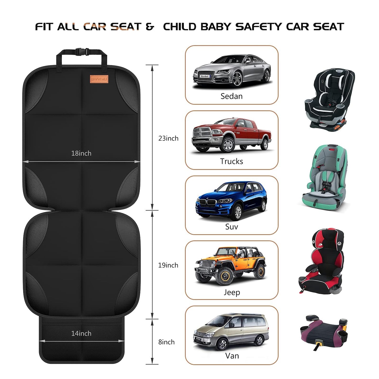 SMART ELF 2 pack Car Seat Protector - for kids, Child with Waterproof Fabric & Thickest Padded Cover & Featuring Best Size Coverage Available & Organiser Pockets - Fits Isofix