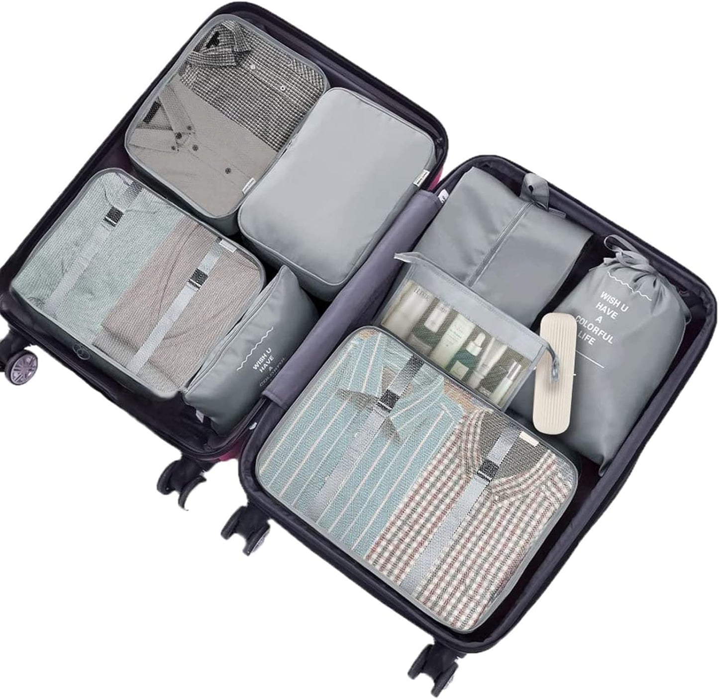 Packing Cubes for Suitcase - GEEDIAR 11 PCS Packing Cubes Travel Luggage Organizers Bag Waterproof Travel Essentials Bag Clothes Shoes Storage Bags（Grey）