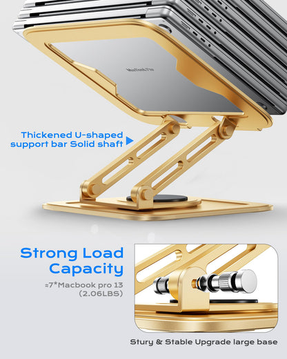 Adjustable Laptop Stand, Computer Stand with 360 Rotating Base, Ergonomic Laptop Riser Mount for Desk Foldable Protable Computer Desk Fits with MacBook Pro Air (10-16") - Black