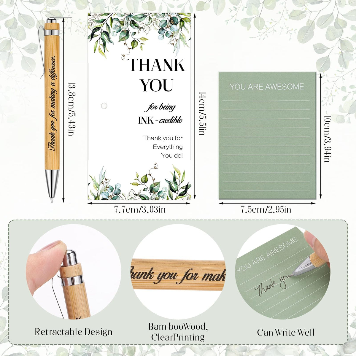 woric 20 Set Employee Appreciation Gifts Bulk Thank You Gifts with Bamboo Thank You Pens Inspirational Sticky Notes and Cards Easter Gift for Staff Volunteer Team Office Coworker Teachers