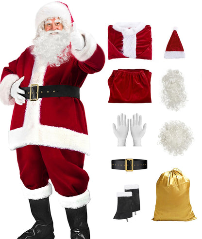 dgdgbaby Santa Claus Costume for Men Women Adult - 9pc. Deluxe Costume Santa Suit Outfit