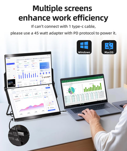 Ingnok Portable Monitor, 18.5 Inch FHD 1080P 100% sRGB Laptop Screen Extender USB C HDMI Portable Gaming Monitor w/Smart Cover & Speakers, External Monitor for Laptop Mac PC