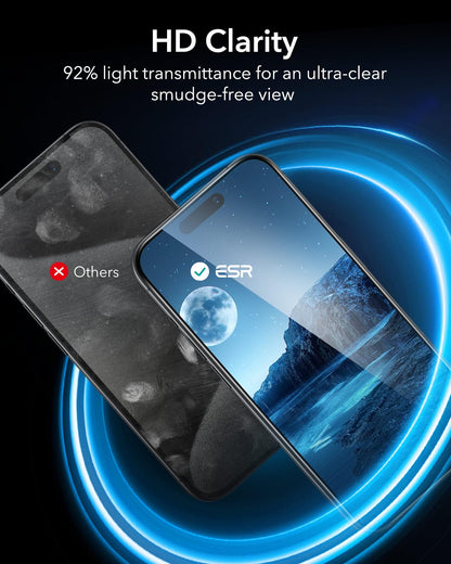 ESR 3 Pack for iPhone 15 Pro Max Screen Protector, [9H Hardness] [Military Grade Shatterproof] Full Coverage Tempered Glass Film with Easy Installation Tool, HD Clear, Scratch Resistant