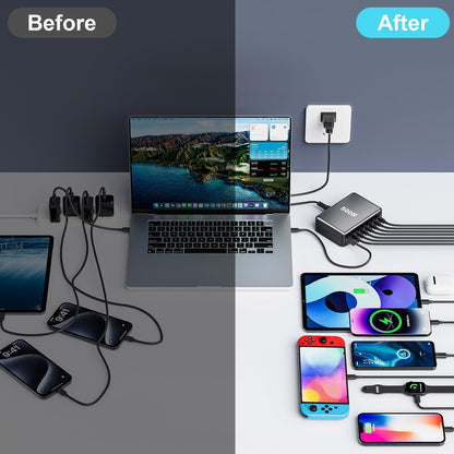 500W USB C Fast Charger Block, Multi-port USB Charging Station, GaN Ⅲ Double 100W PD PPS Port Fast Charging Station for Multiple Devices,Laptop Wall Charger Compatible with MacBook, iPhone 17,iPad etc