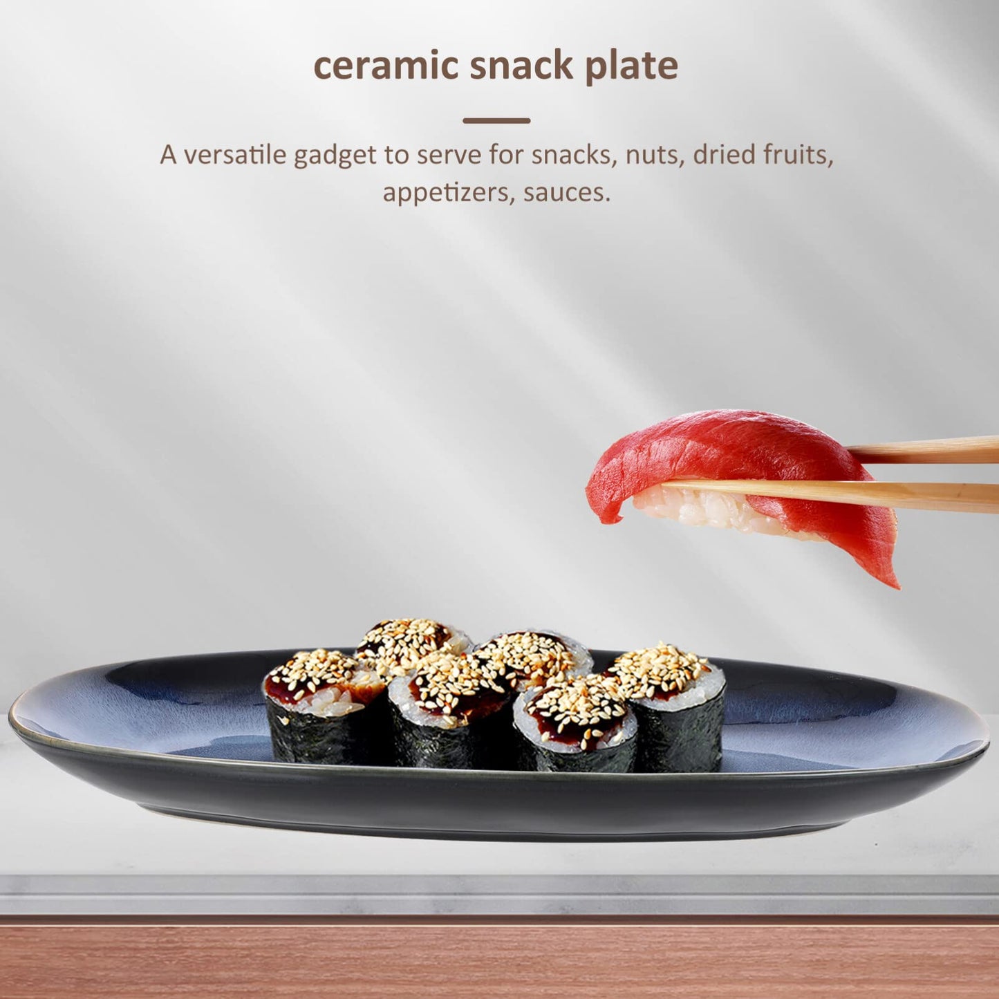Cabilock Ceramic Sushi Plate 13.66X6.61X1.37In Oval Fish Serving Tray for Home Restaurant Hotel Multi-Function Snack Fruit Food Platter for Entertaining Parties