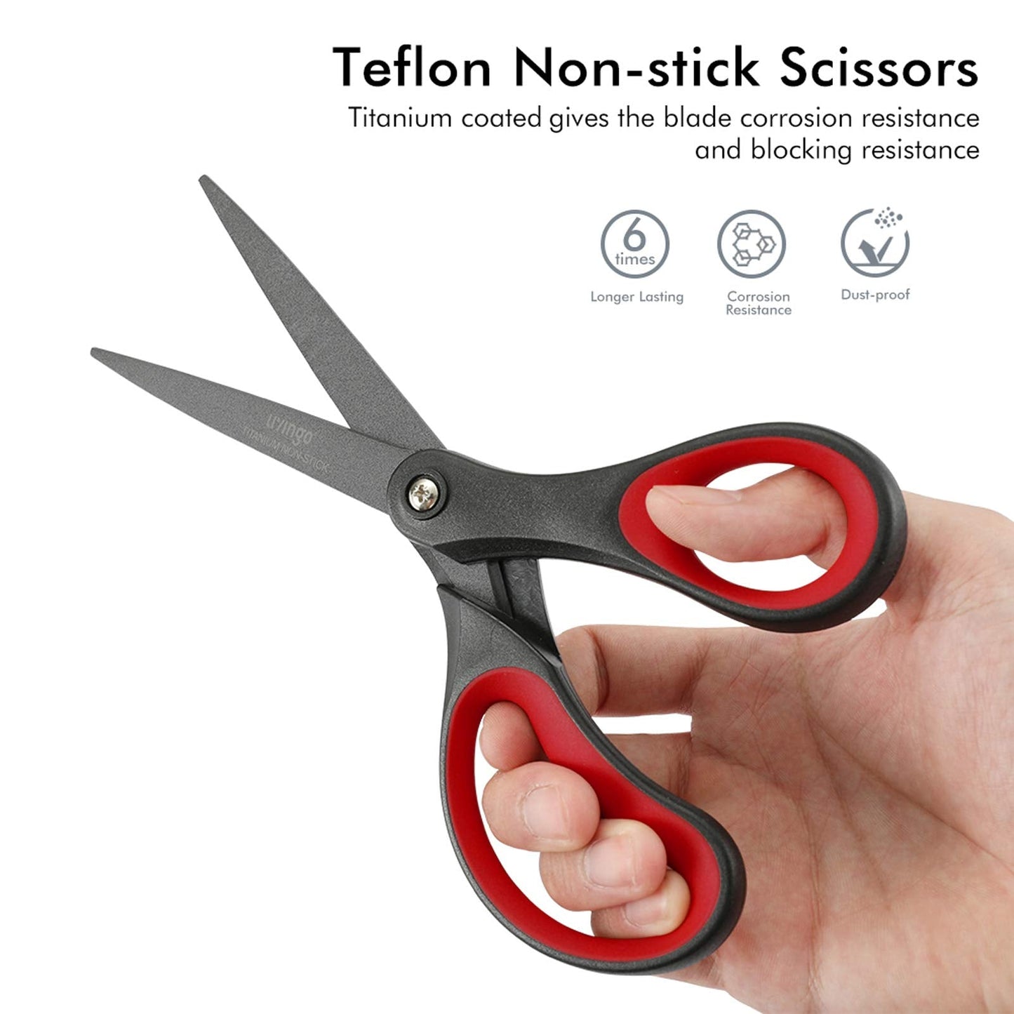 LIVINGO 2 Pack 8" Titanium Non-Stick Scissors, Professional Stainless Steel Comfort Grip, All-Purpose, Straight Office Stationery Craft Paper Fabric Household Sharp Shears Set for DIY(Red/Black)