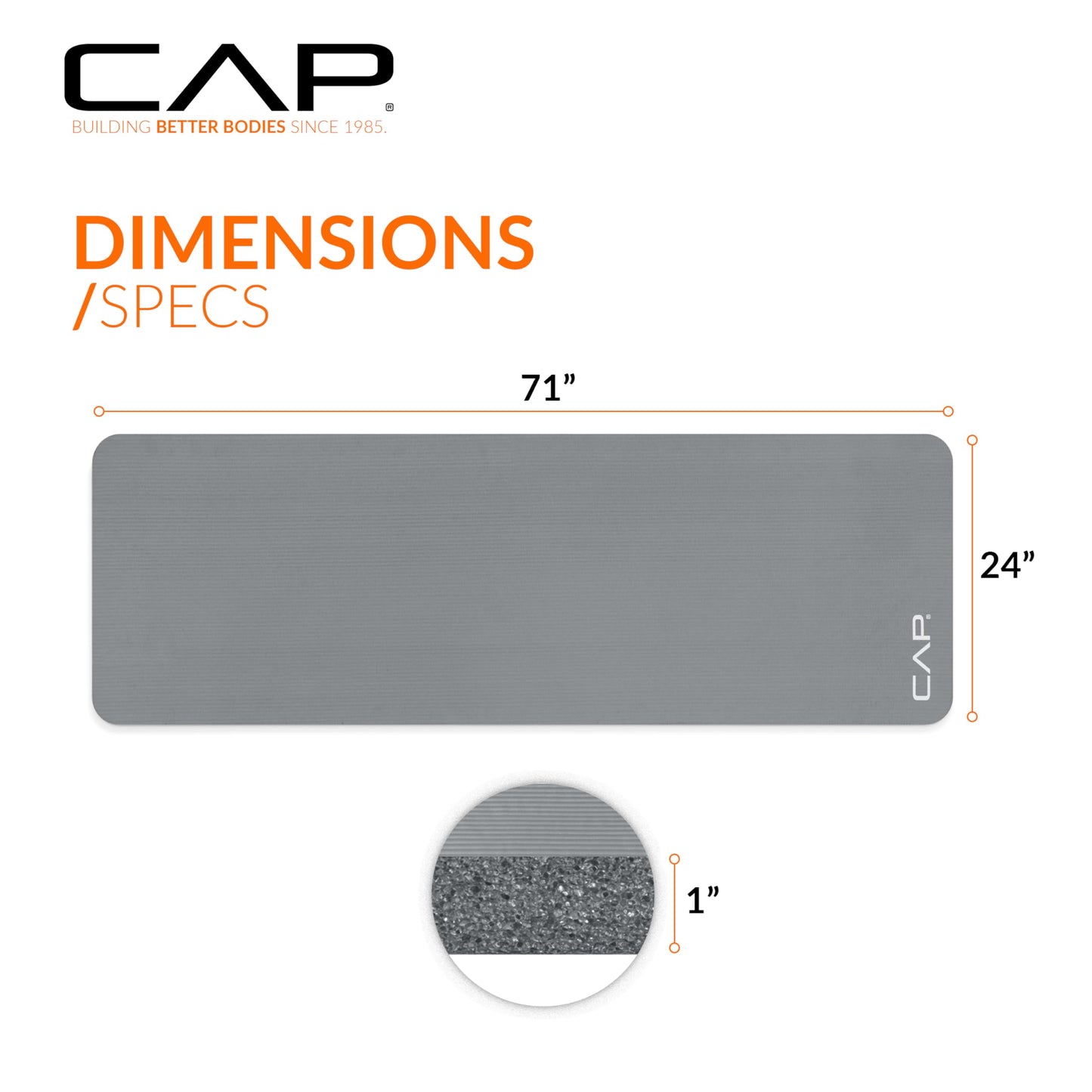 CAP Barbell 1-Inch High Density Exercise Yoga Mat with Strap | Multiple Colors