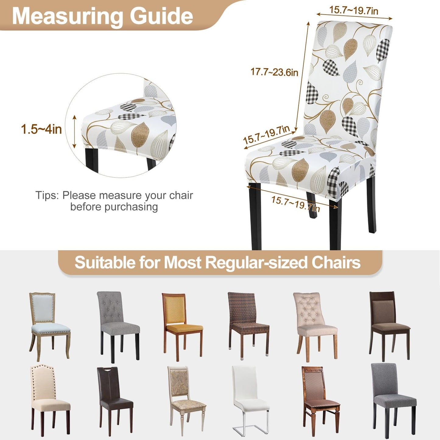 SearchI Dining Room Chair Covers Set of 4, Stretch Printed Floral Parsons Chair Slipcovers Removable Washable Kitchen Chair Protector Cover for Dining Room, Hotel, Ceremony (Checked Leaf Pattern)