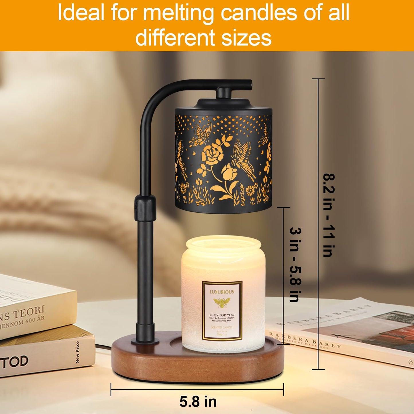 Candle Warmer Lamp,Birthday Gifts for Women Mom,Adjustable Height for Scented Jar Candles,Electric Candle Lamp Warmer for Home Decor(Butterfly Roses)