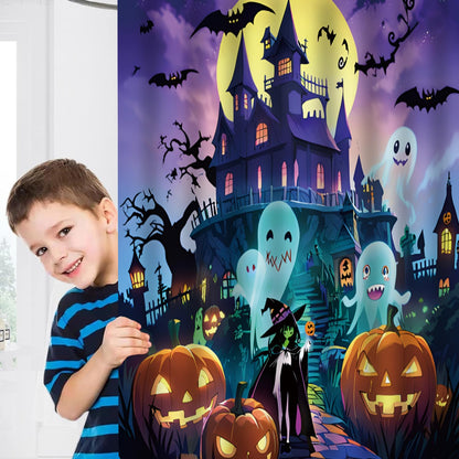 Atwqevon Halloween Shower Curtain, Scary Shower Curtain Set, Spooky Castle Decor, Horror Haunted House Bathroom Home Indoor Decorations, Waterproof Bathroom Curtain with Hooks 72"X72"