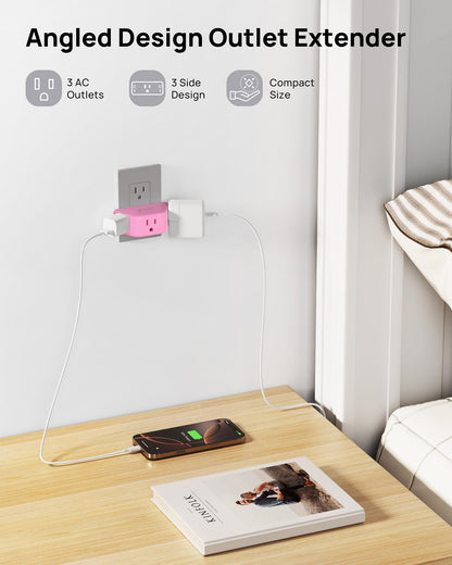TROND Multi Plug Outlet Extender 2 Pack - Electrical Wall Splitter, 3 Way Angled Wall Outlet Adapter, Cruise Essentials, Small Multiple Plug Expander for Cruise Ship Home Office Dorm Room, White