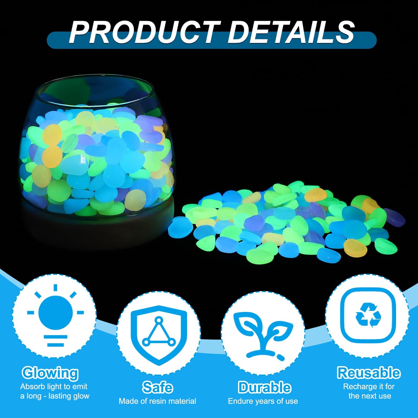 PATIKIL Glowing Stones, 300 Pcs Glow in The Dark Rocks for Indoor Outdoor Fish Tank Decorations Garden Yard Landscaping Gifts for Friends, Light Purple