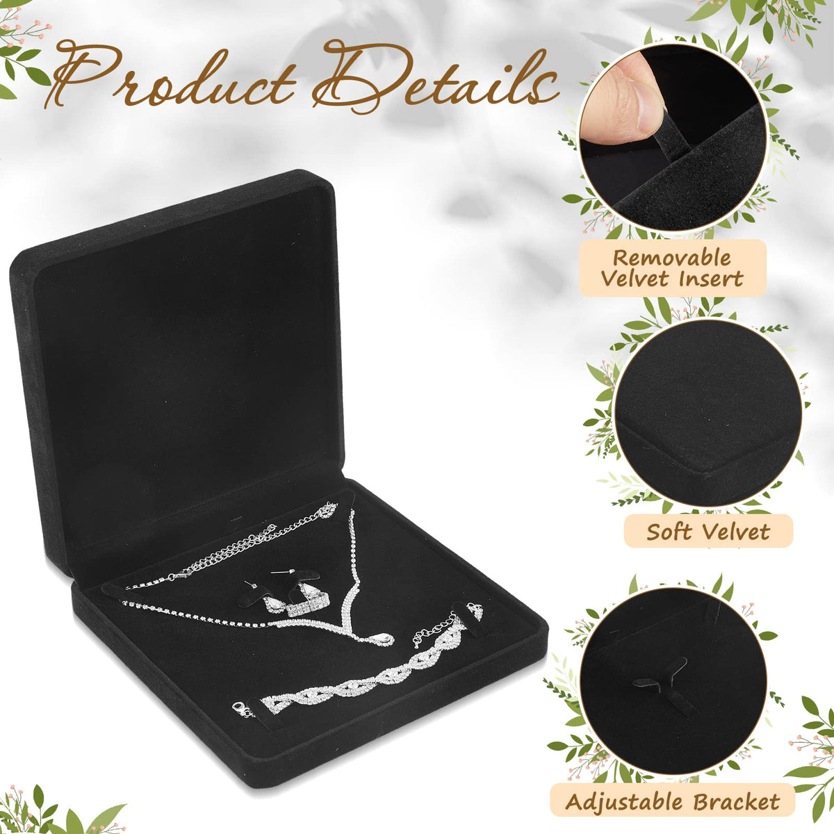 Yinkin 6 Pcs Velvet Jewelry Set Box Jewelry Display Case Earring Ring Bracelet Necklace Gift Box Pearl Necklace Storage Case for Mother's Day Wedding Travel Anniversary(Black)