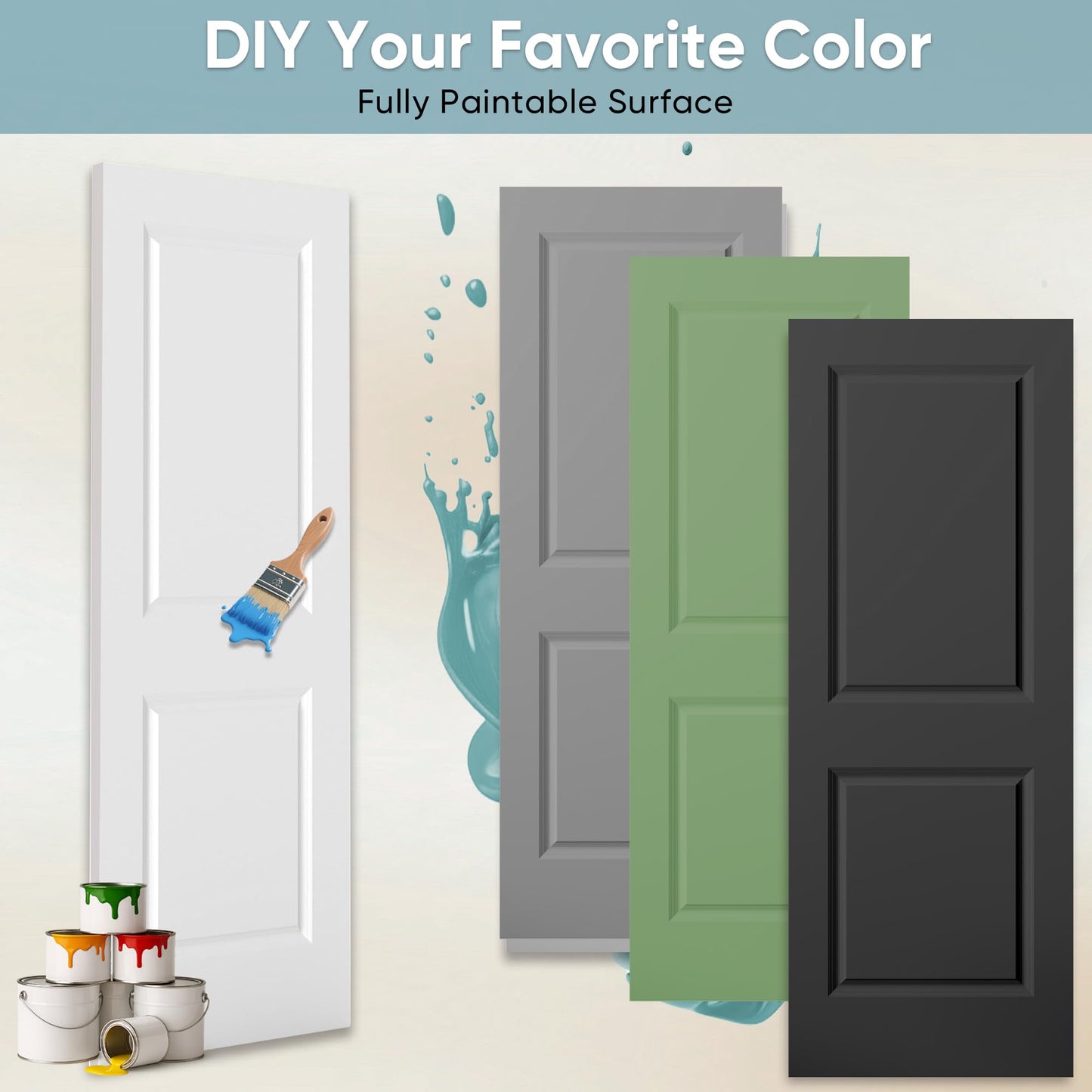 JUBEST 72x80 in Sliding Closet Door, Raised 2-Panel Square Top White Primed Hollow Core Door Slab with Hardware Kits & Matching Fascia, Pre-drilled & Paintable, Space-Saving for Bedroom Laundry