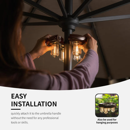 Nora·Gift Patio Umbrella Light with LED Edison Bulbs, Battery Operation Cordless-Outdoor Umbrella Pole Lights with 2 Lighting Modes for Garden，Patio, Backyard, Camping or BBQ - Brown(1 Pack)