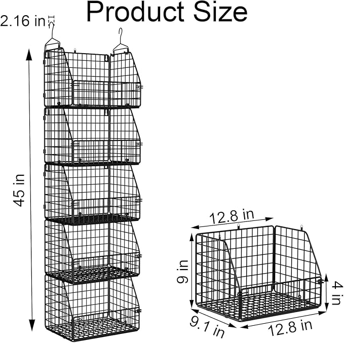 Stackable Wire Storage Baskets for Kitchen Closet Pantry, Hanging Closet