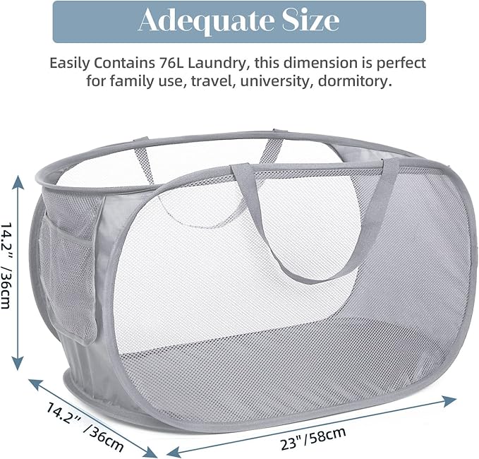 Durable Collapsible Laundry Baskets, Mesh Pop Up Laundry Hamper