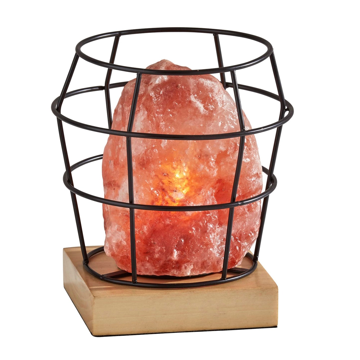 Adesso SL1147-12 Faith Himalayan Salt Table Lamp, 8 in., 7W Type B Bulb, Black Metal/Natural Wood, 1 Novelty Lamp