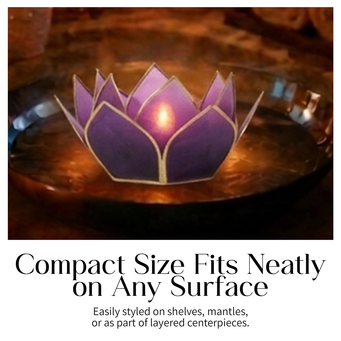 Om Gallery Mini Gemstone Lotus Tealight Holder - Handcrafted Capiz Shell Design for Soft Glow, Elegant Home & Table Decor, Wedding Centerpiece, Votive Candle Styling & Thoughtful Gifting - Tanzanite