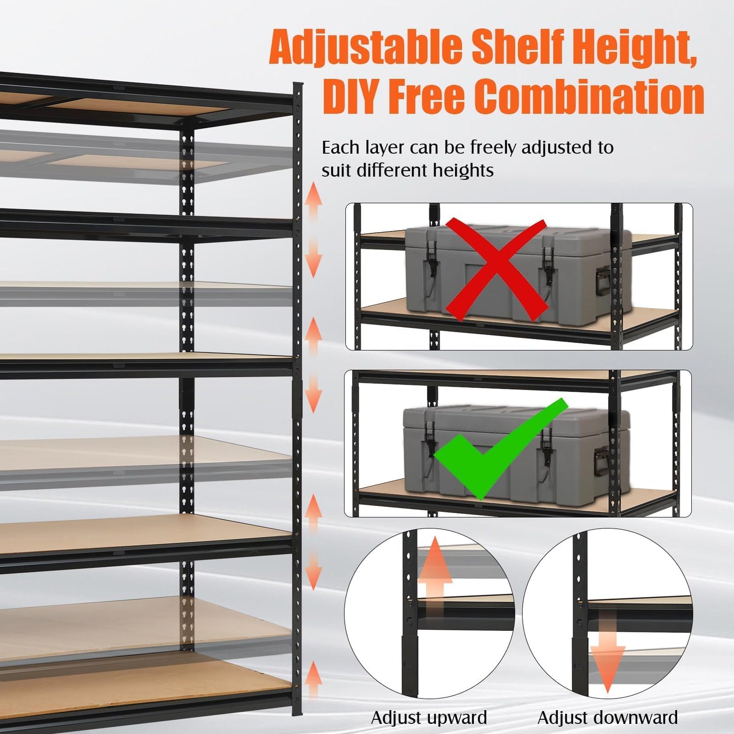 GarveeTech 5-Tier Heavy Duty Garage Shelving Units, 60x24x72 Inch Adjustable Storage Shelves,Loads 2000 LBS,Adjustable Garage Storage Shelving, Metal Storage Utility Rack Shelf Unit