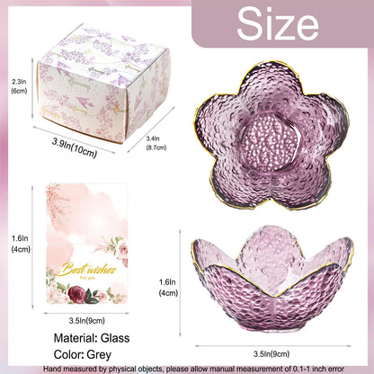 Purple Flower Jewelry Dish Glass Ring Holder Dish Jewelry Tray Cute Vanity Organizer Aesthetic Nightstand Bathroom Room Decor Trinket Dish Valentine's Friendship Christmas Birthday Gifts for Women