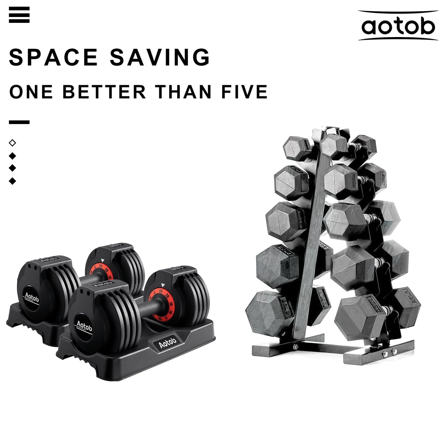 AOTOB 25/55 LBS Adjustable Dumbbell Set, Anti-Slip Fast Adjusting with Turning Handle, Adjustment for Men and Women, Weights Pair for Compact Home Gym Exercise Strength