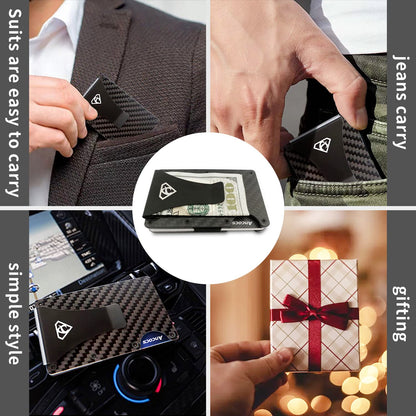 Ancocs Carbon Fiber Credit Card Holder with Metal Money Clip -NFC RFID Blocking Slim Metal Wallet Purse for Men (2021 New)
