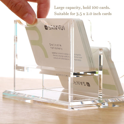 YUXUN Acrylic Business Card Holder for Desk-2 Tier 2 Slots, 3.5"×2" Multiple Business Card Holder Organizer for Women Men, 100+ Business Cards for Office Exhibition Home
