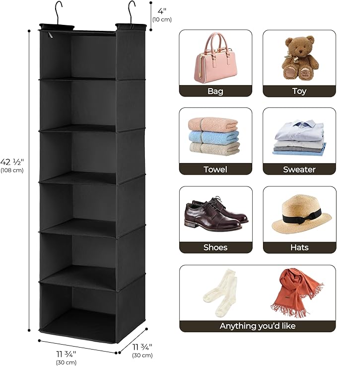 GRANNY SAYS 6 Shelf Hanging Closet Organizers and Storage, Collapsible Closet