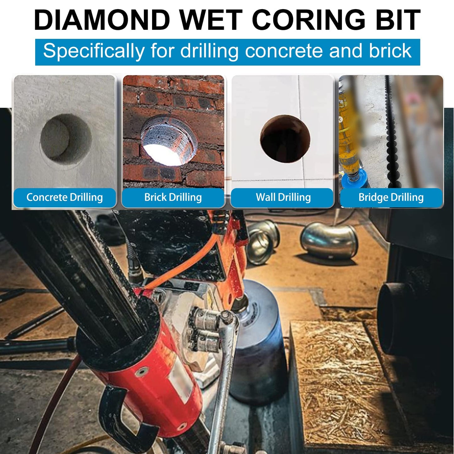 SALI Wet Diamond Core Drill Bits 12"/304mm Diameter, 15"/380mm Drilling Depth Concrete Core Drill Bit, 1-1/4-7" Thread Core Bit Turbo Laser-Welded Segments with Rebar, Brick, Block, Masonry, Stone