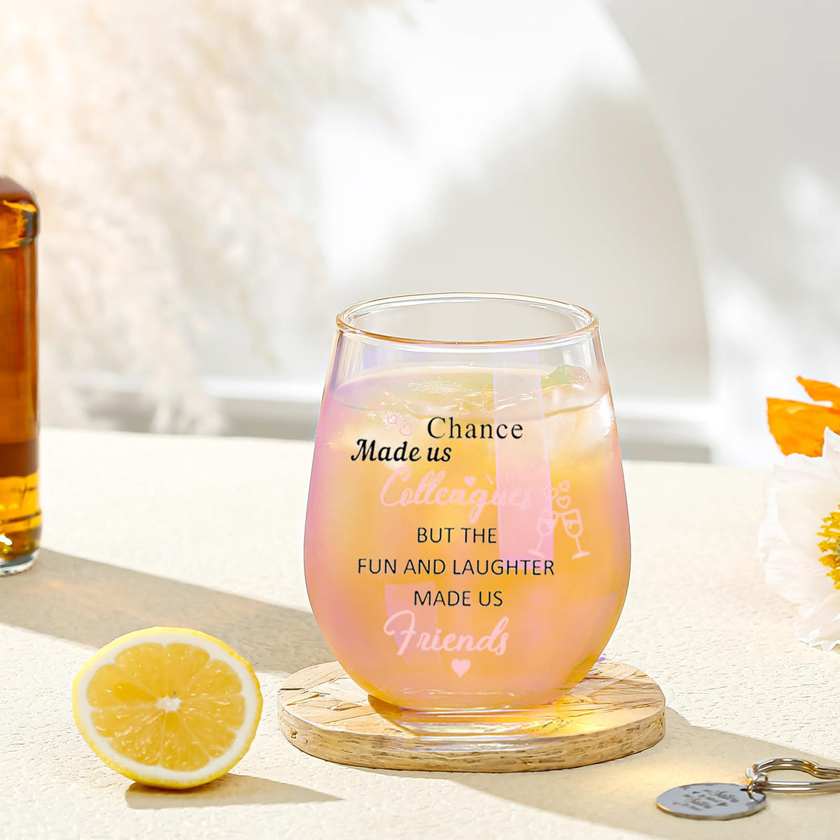 Yalucky Colleagues Iridescent Stemless Wine Glass Chance Made Us Colleagues Leaving Gifts for Coworkers Women Friends Personalised Leaving Thank You Retirement Gifts For Women 480ml (Colleague)