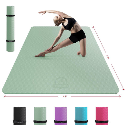 HAPBEAR Extra Large Yoga Mat - 72"x48"/78"x54", 1/4" & 1/3" Thick, Non-Slip, Durable, Eco-Friendly, Wide Exercise Mat for Home Workouts, Yoga, Pilates, Stretching, Meditation (Barefoot Exercise)