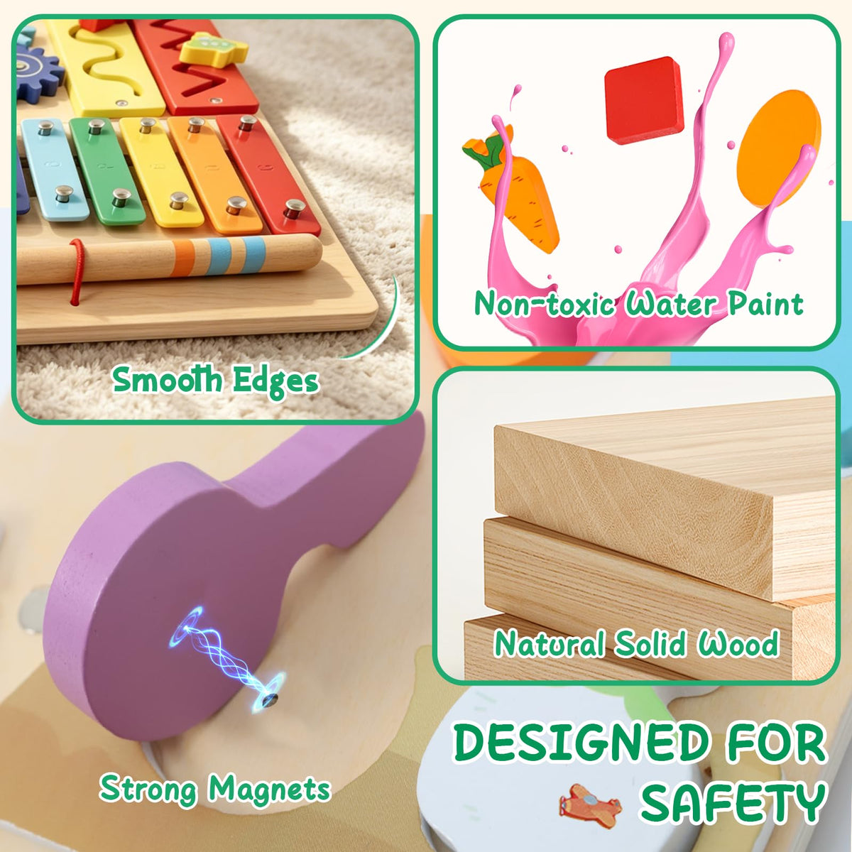 Montessori Busy Board for 1 Year Old, 2 Pcs Wooden Sensory Toys for Toddlers 1-3, Preschool Learning Activities Game for Fine Motor Skills, Birthday Easter Gifts for 1 2 3 4 Years Old Baby Boys Girls