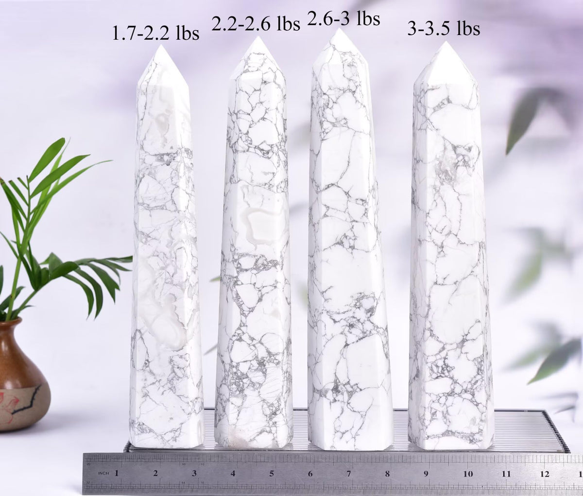 CNYANFEI Natural White Howlite Crystal Wand Tower Large Size Hexagonal Polished Stone 2.2-2.6 Lbs for Healing Meditation Reiki Chakra Balancing Home Decor Unique Handcrafted Gift